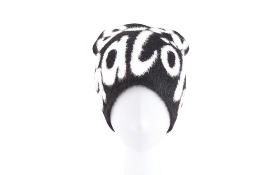 Black Mohair Logo Beanie