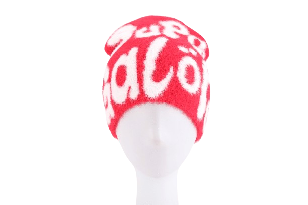 Red Mohair Logo Beanie