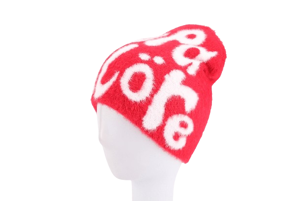 Red Mohair Logo Beanie