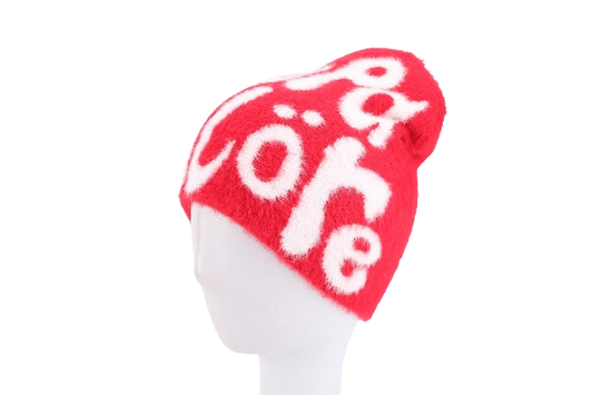 Red Mohair Logo Beanie